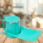 The complete snack tray with steel cup set from a different angle.
