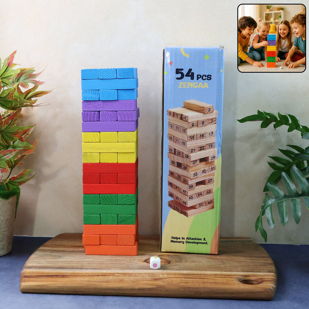Wooden Stacking Tower Game set with 54 wooden blocks