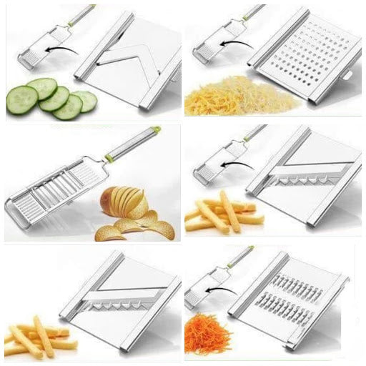 Close-up of the efficient kitchen slicer with different cutting options.