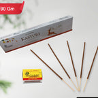 Close-up of unlit Agarbatti Mix Flavour incense sticks with matchsticks for easy lighting.