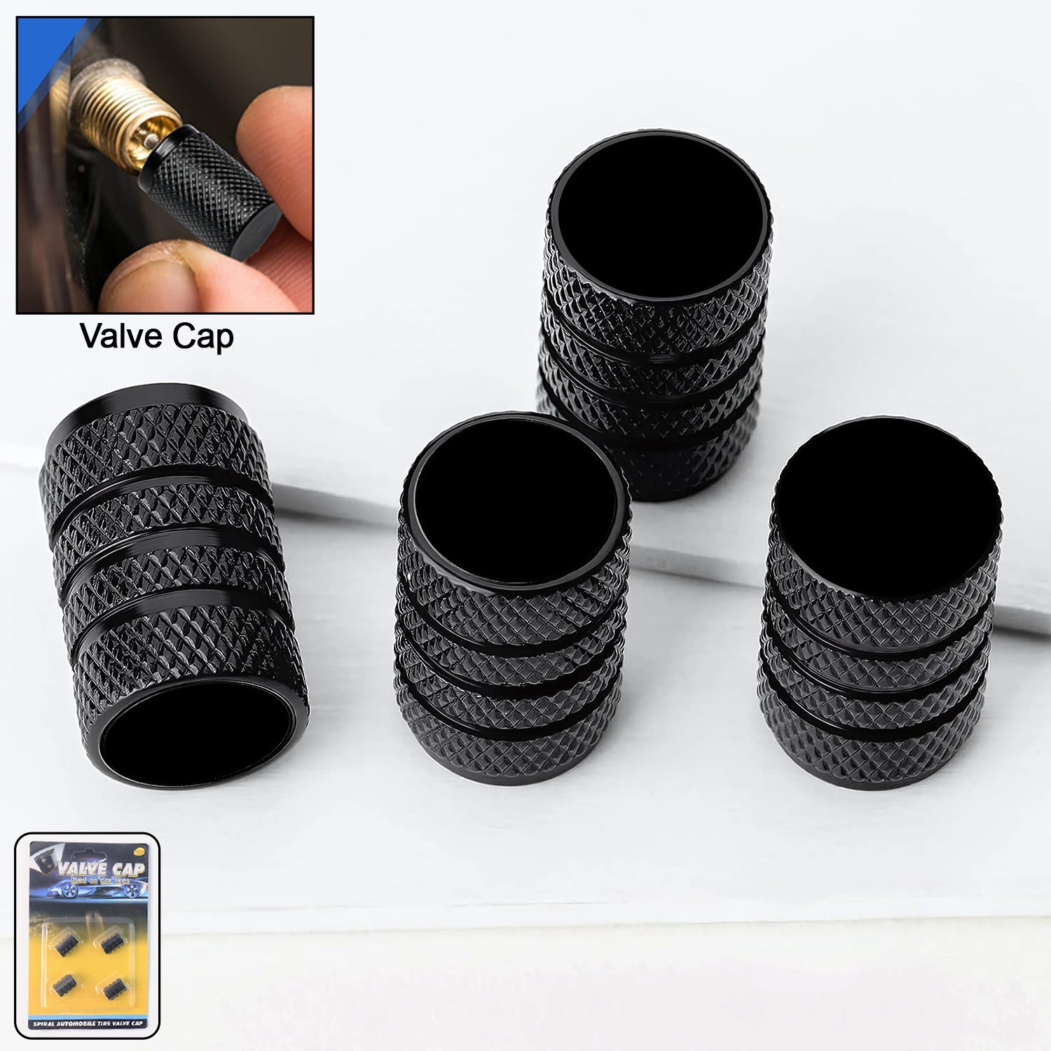 Individual silver aluminium tire valve stem cap standing upright
