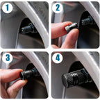 Silver tire valve stem caps showing shiny anodized surface