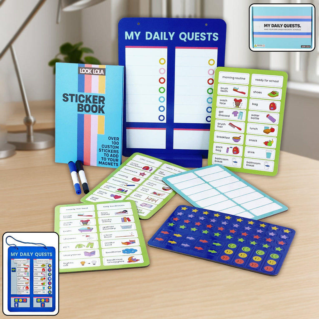 Magnetic routine board with colorful stickers for kids' daily habits