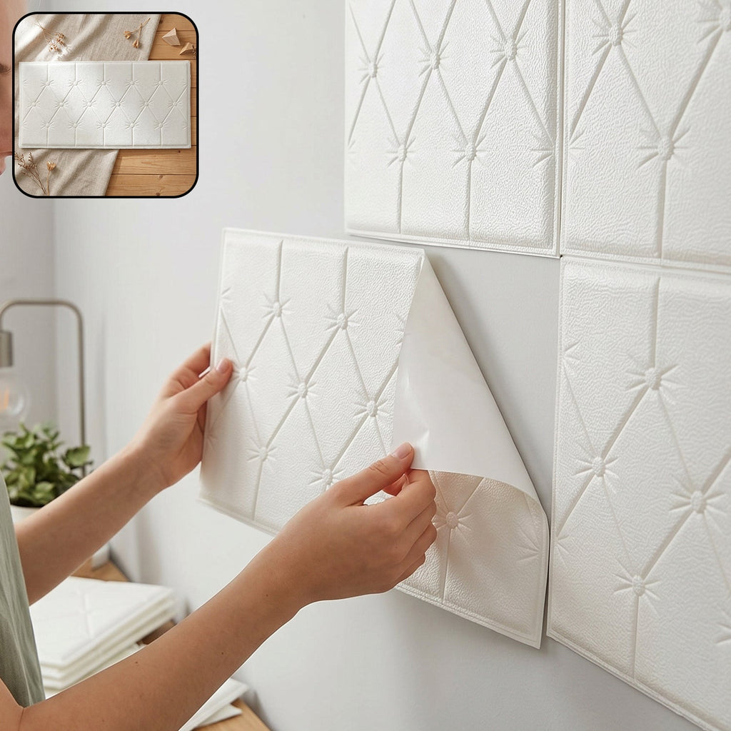 Self adhesive 3D foam wall panel in white for modern home decor