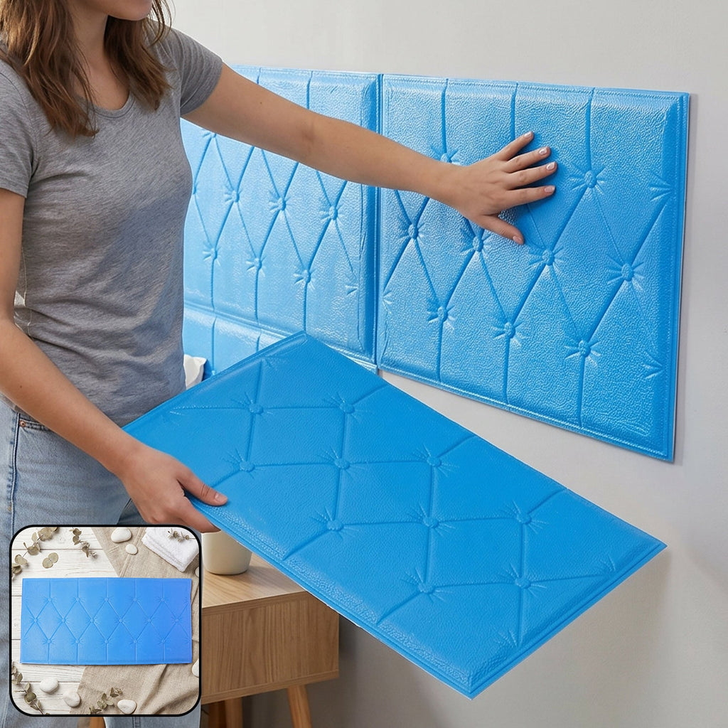 Self adhesive blue 3D foam wall panel for home decor