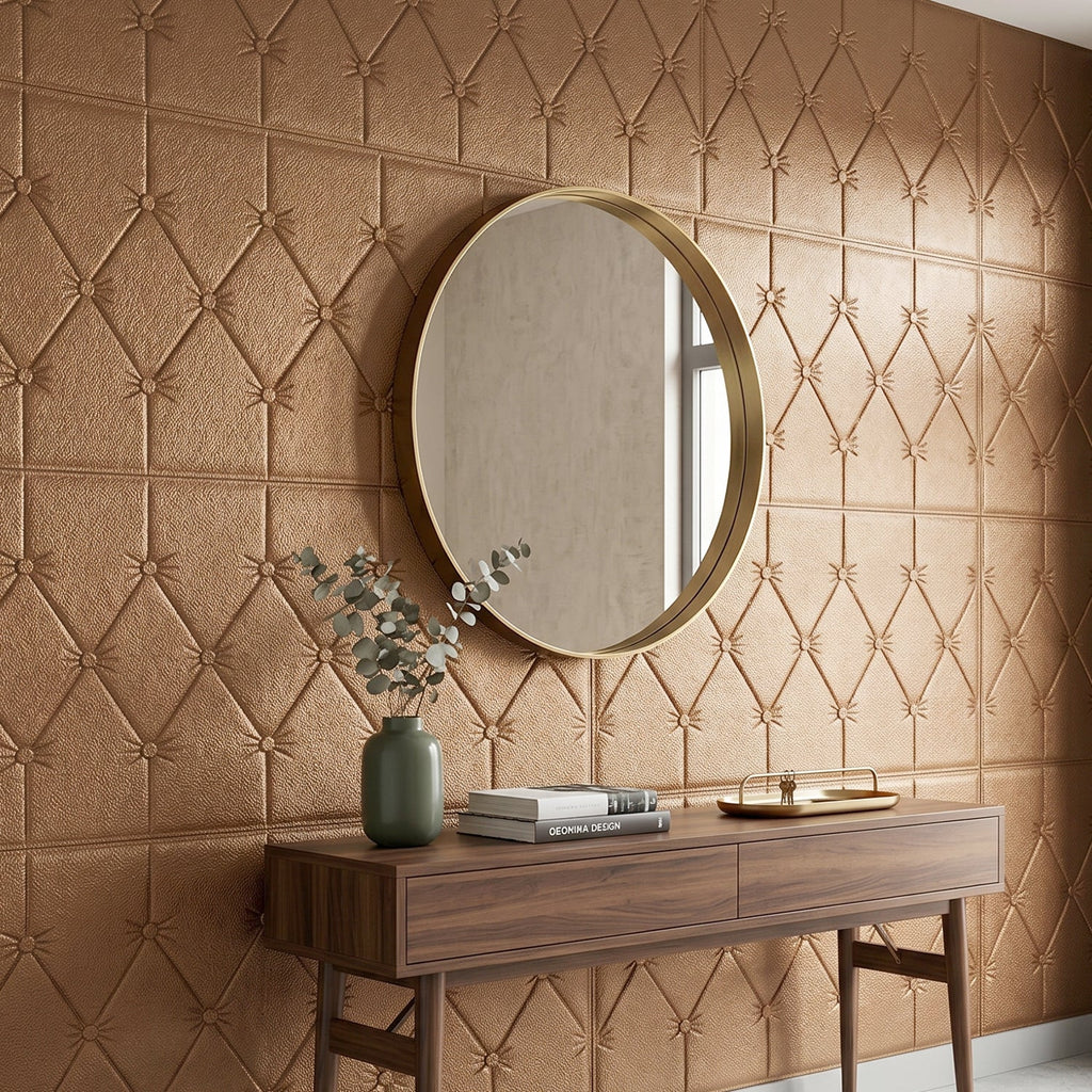 Brown 3D foam wall sticker with textured design for DIY decor