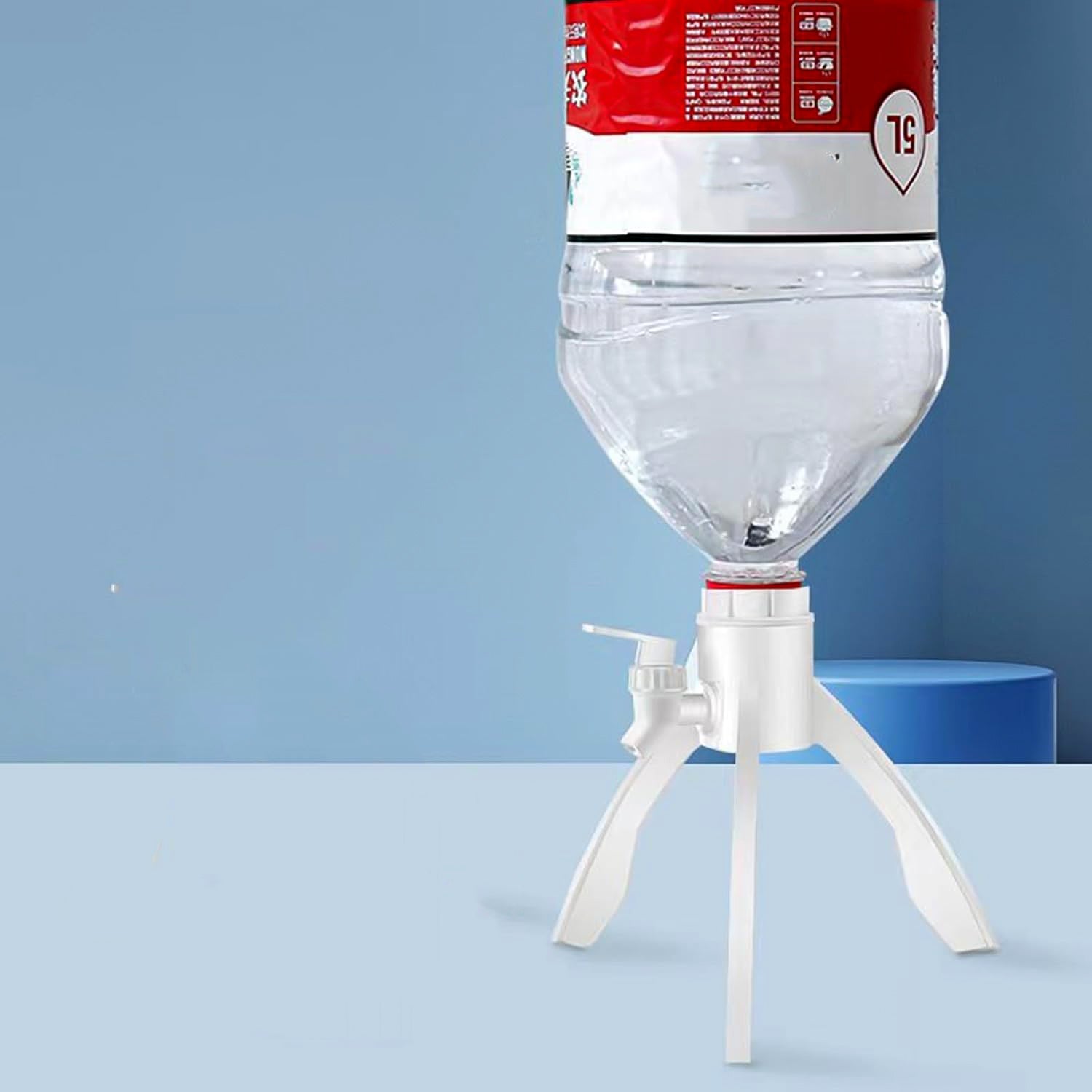 Stable water dispenser stand with foldable tripod legs for easy storage