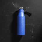 Closeup of blue stainless steel water bottle 1000ML showing texture