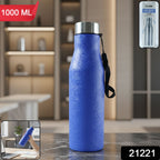 Upright blue stainless steel water bottle 1000ML for office use