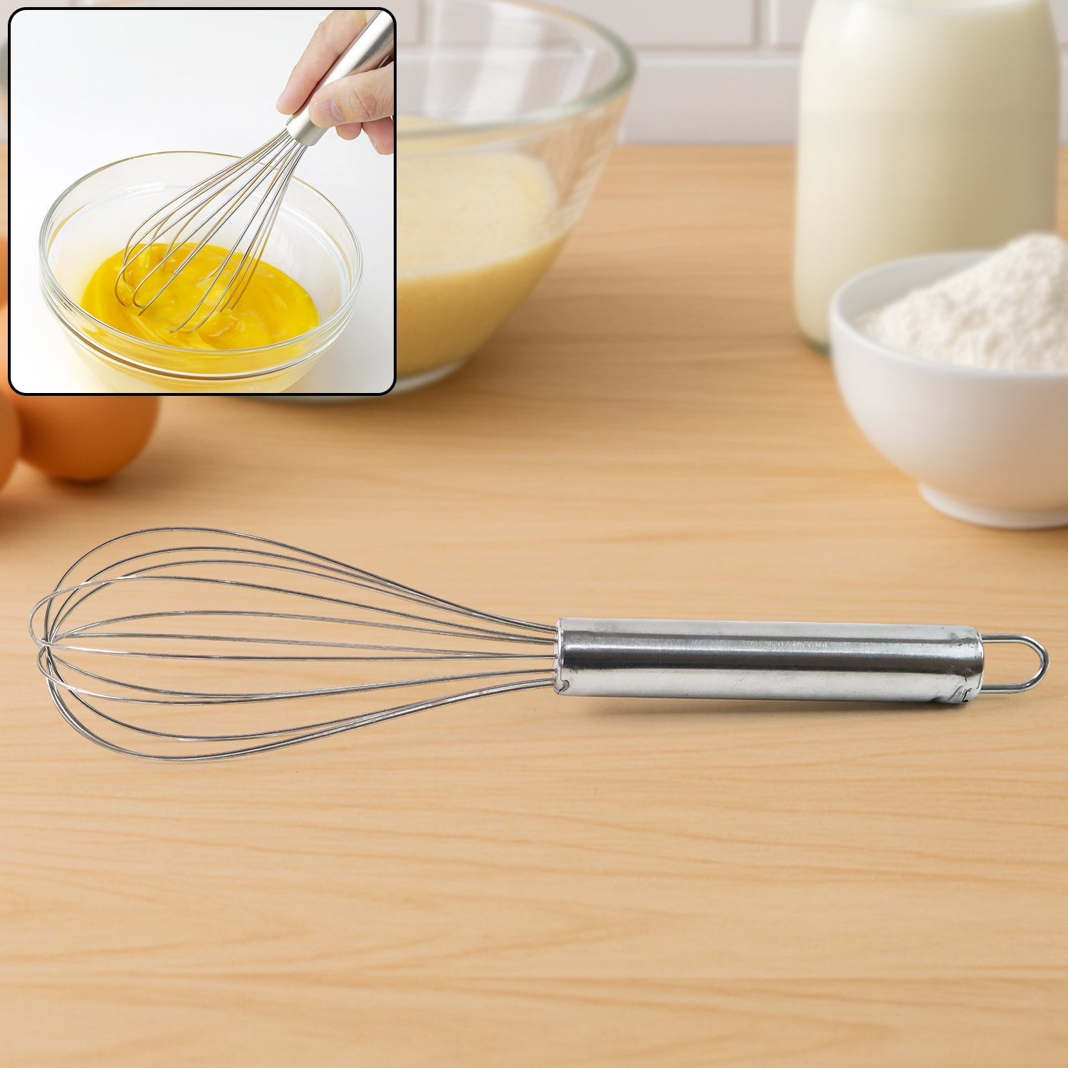 Medium stainless steel balloon whisk for mixing and beating