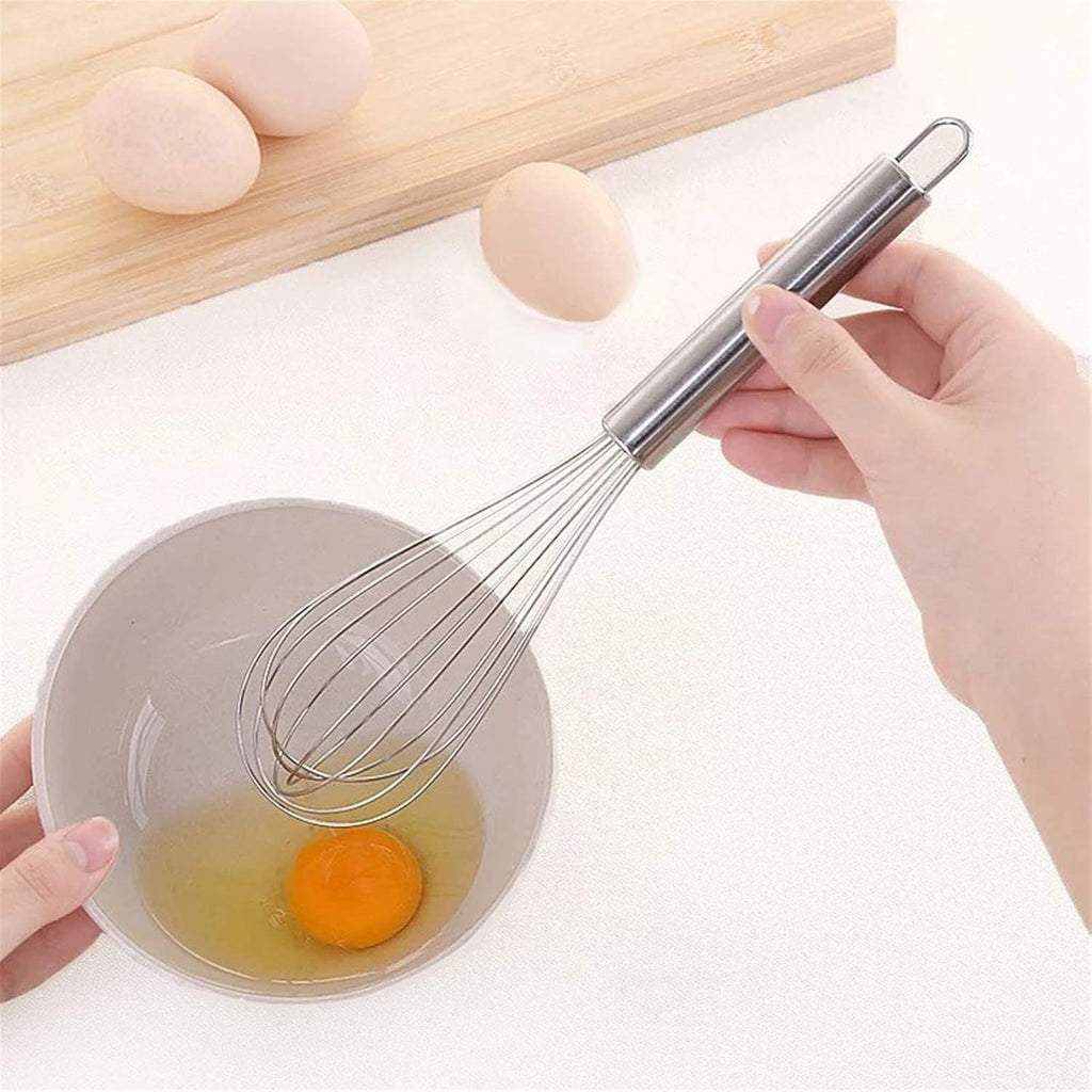 Close up of high-quality stainless steel wire whisk loops and handle