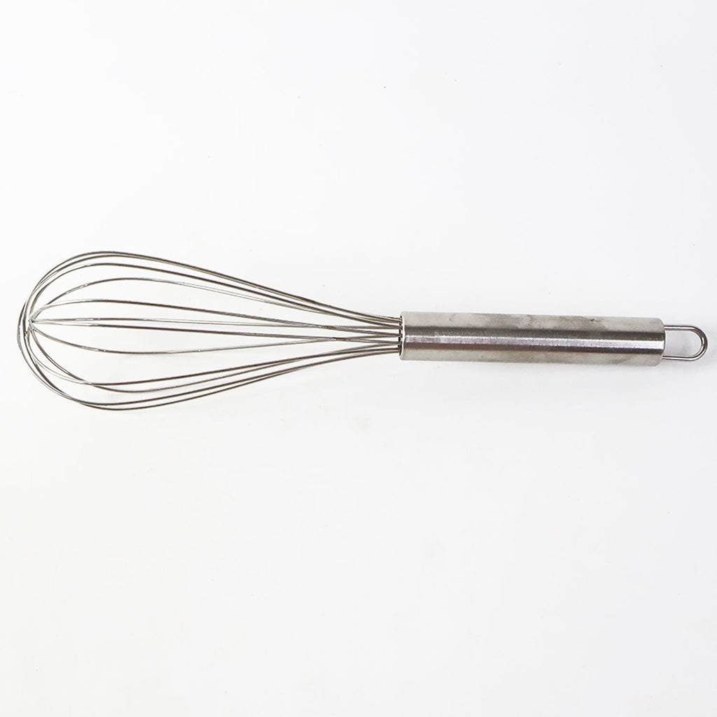 Side view of rust-resistant stainless steel wire whisk for kitchen use