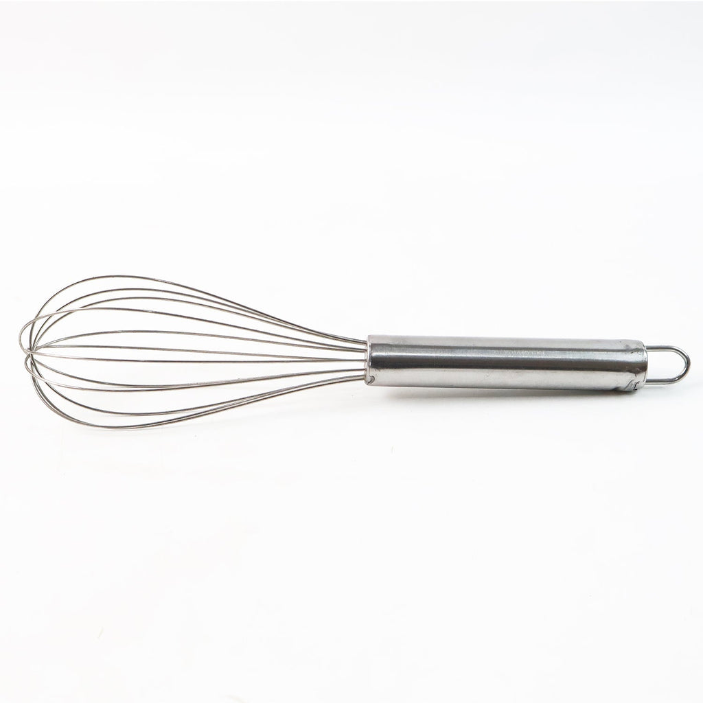 Stainless steel balloon whisk used for mixing batters and sauces