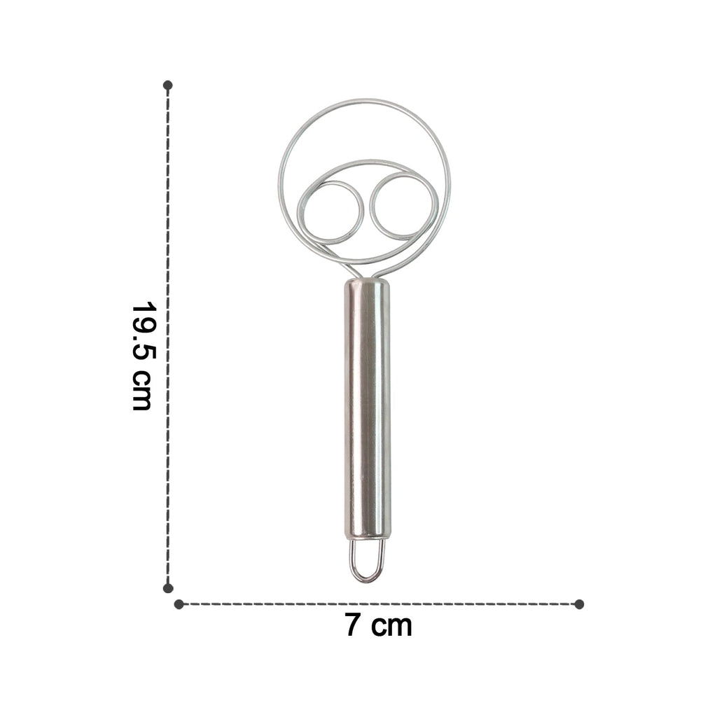 Stainless steel whisk set showing dimensions for length and breadth