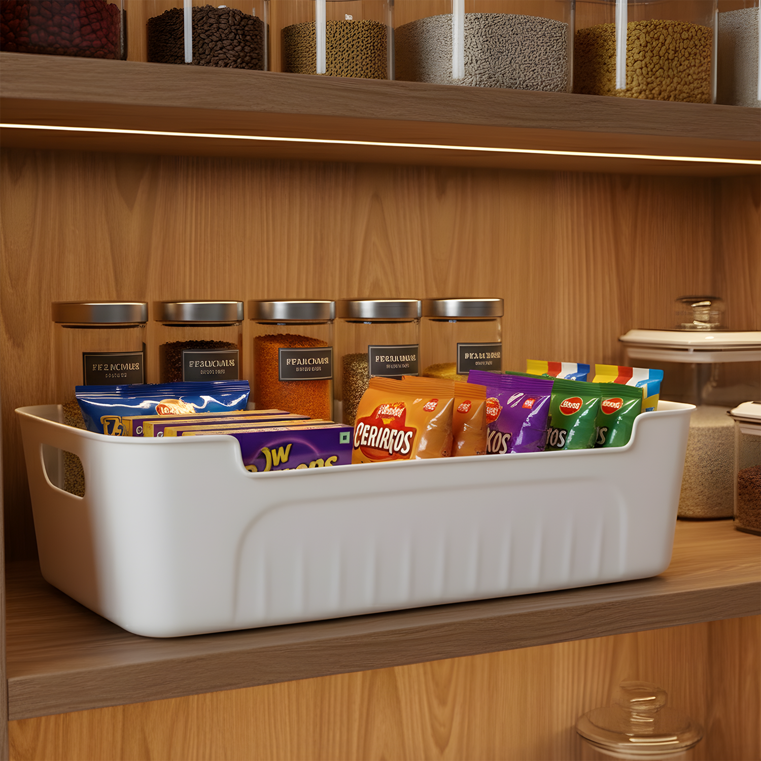 Versatile white plastic storage containers for home use
