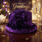 Side angled view of soft velvet bucket hat