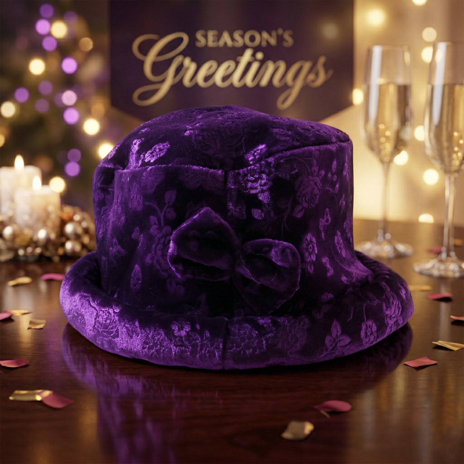 Side angled view of soft velvet bucket hat
