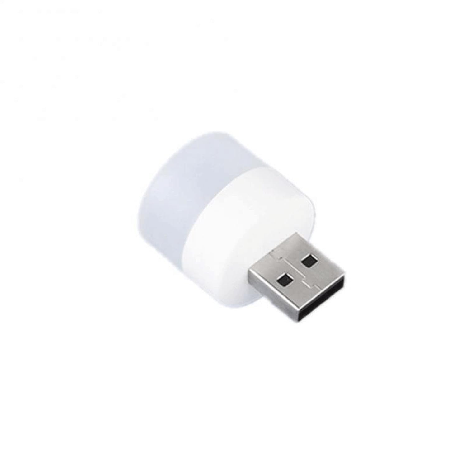 Side view of small yellow USB LED lamp connected to a power bank USB port